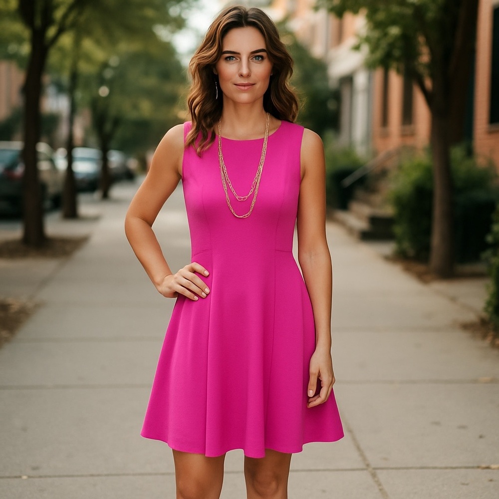 Talbots Pink Fit & Flare Party Dress Sleeveless XS 2